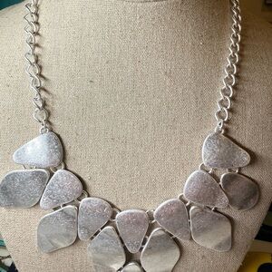Silver Statement Bib Necklace - Contemporary Geometric Design